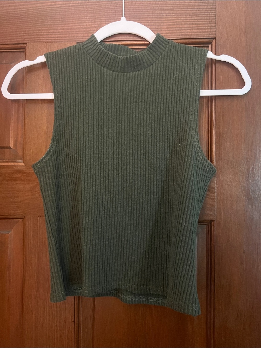 Blue Rain Ribbed Mock Neck Tank Top in Olive